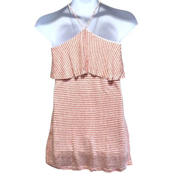 Splendid Striped Halter Pink Linen Blend Mini Popover Dress Sz M Sleeveless NWT - Picture 4 of 11